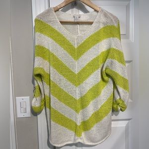Chico’s Chevron Chartreuse and White Sweater Size 1